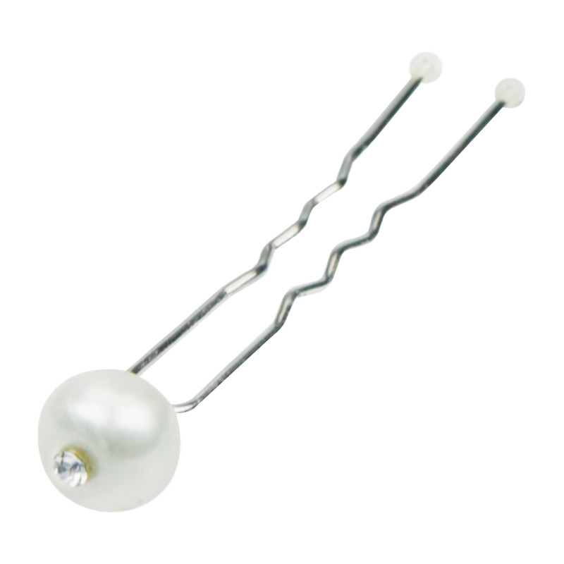 Hair clip, decorative, pearl + silver 8 pieces