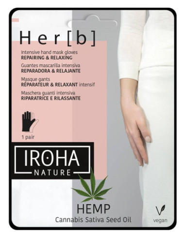 IROHA Hand and nail glove mask, regenerating, relaxing, with hemp seed oil, 1 pair