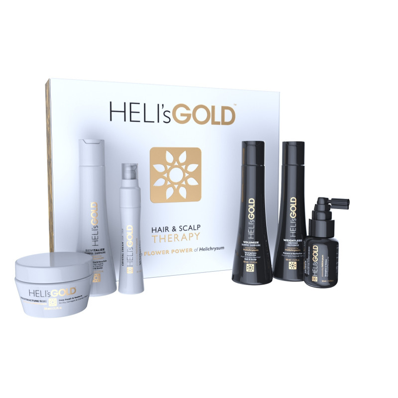 HELI'S GOLD Hair set voluminizing+regenerating, 2*100ml+30ml,2*100ml+50ml.