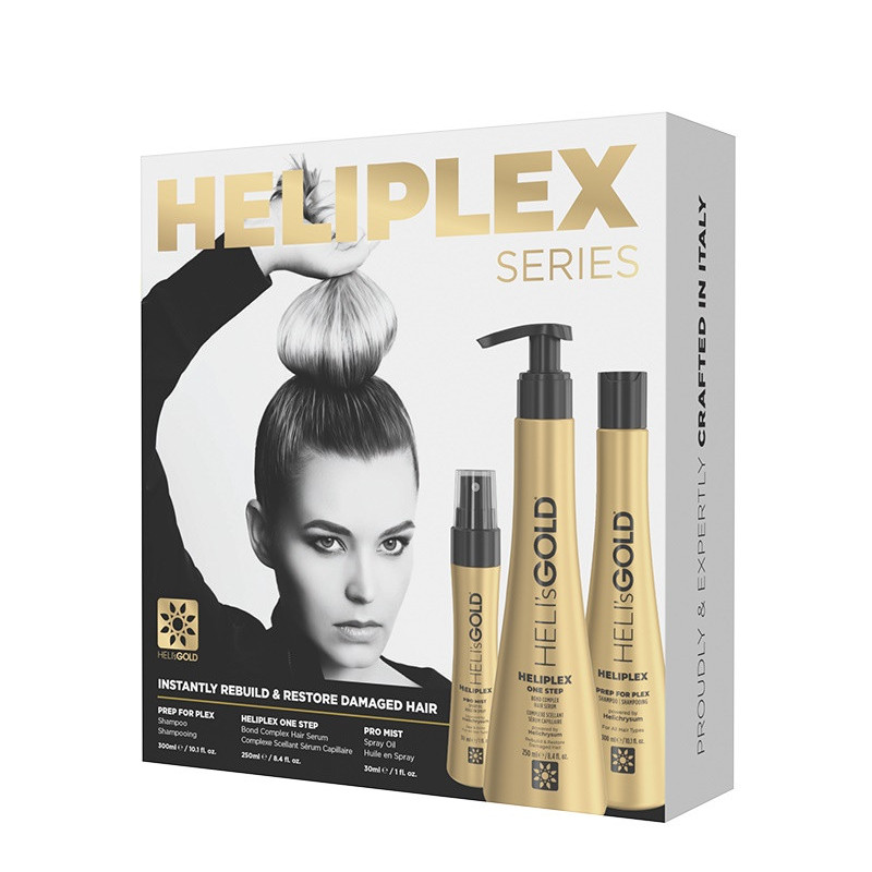 HELI´S GOLD HELIPLEX Series Complex Instantly Rebuild & Restore Damaged Hair Powered by Helichrysum, 300ml+250ml+30ml