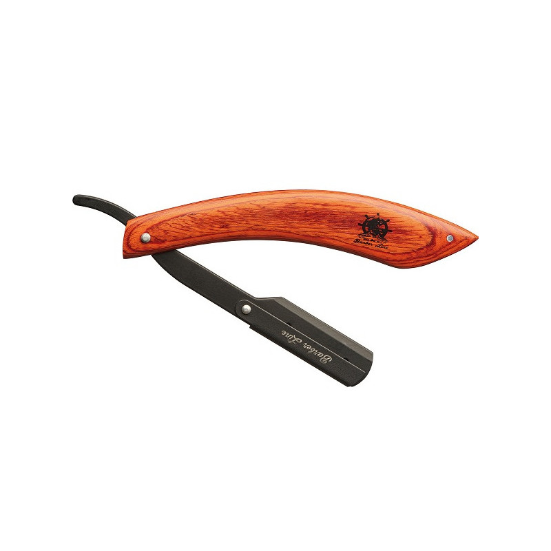 BarberLine razor, black stainless steel, wooden handle