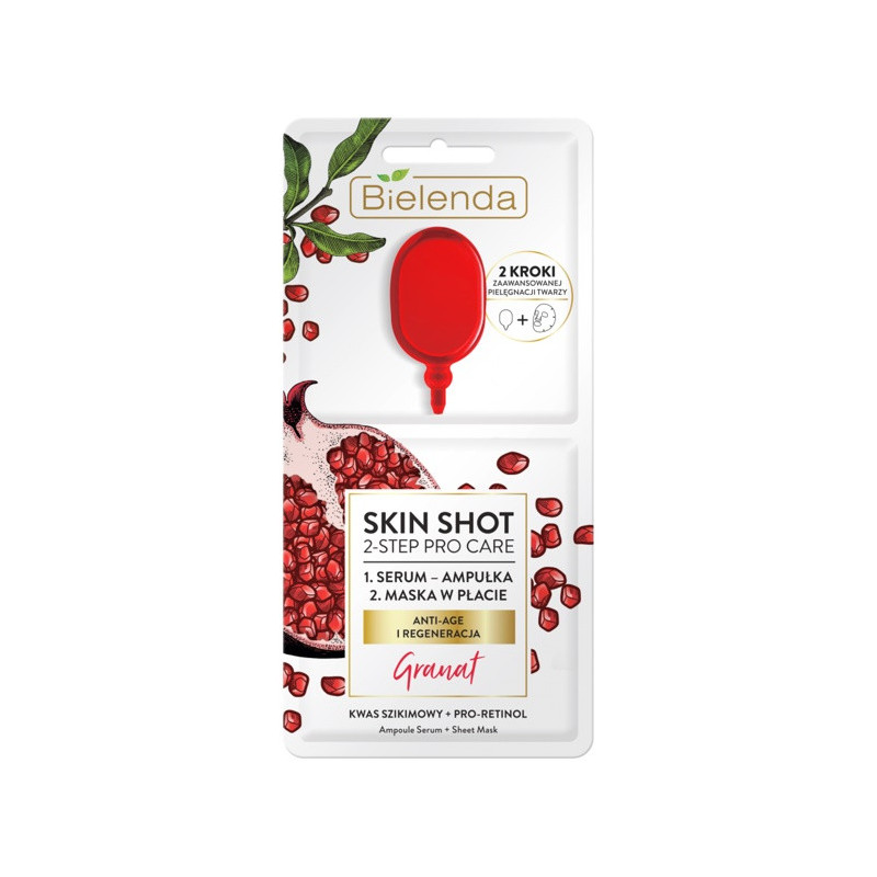 BIELENDA, SKIN SHOT 2-step Pro Care Mask + ampoule for face, with shikimiic acid and pomegranate.