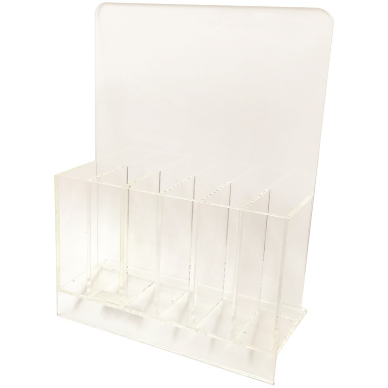 File stand, 6 compartments, plastic, transparent, empty