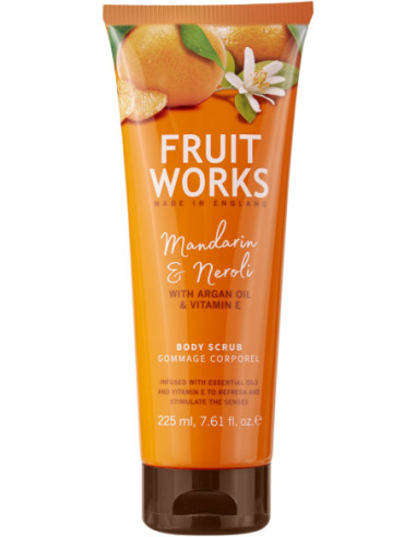 FRUIT WORKS Skrubis ķermenim, mandarīns/apelsīna ziedi 225ml