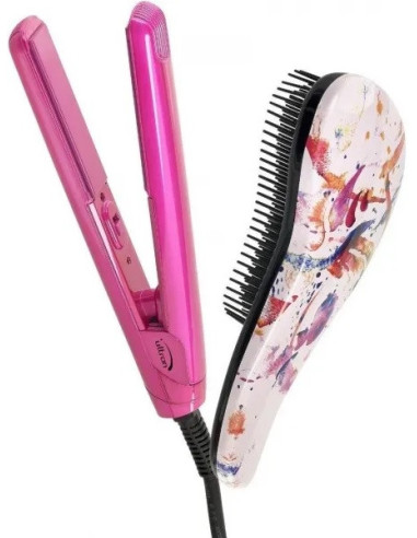 Ultron Mini hair straightener + D-hodgepodge brush, pink
